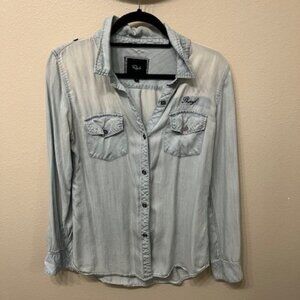 Rails Custom Light  Denim Collared Button Up Shirt "Gas Station" Style - Size XS